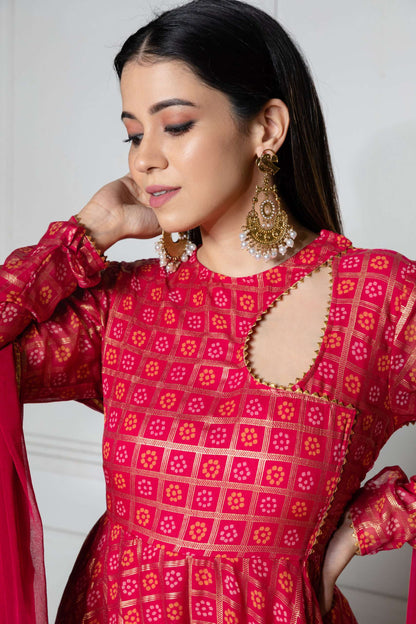 Rouge Pink Anarkali with Dupatta