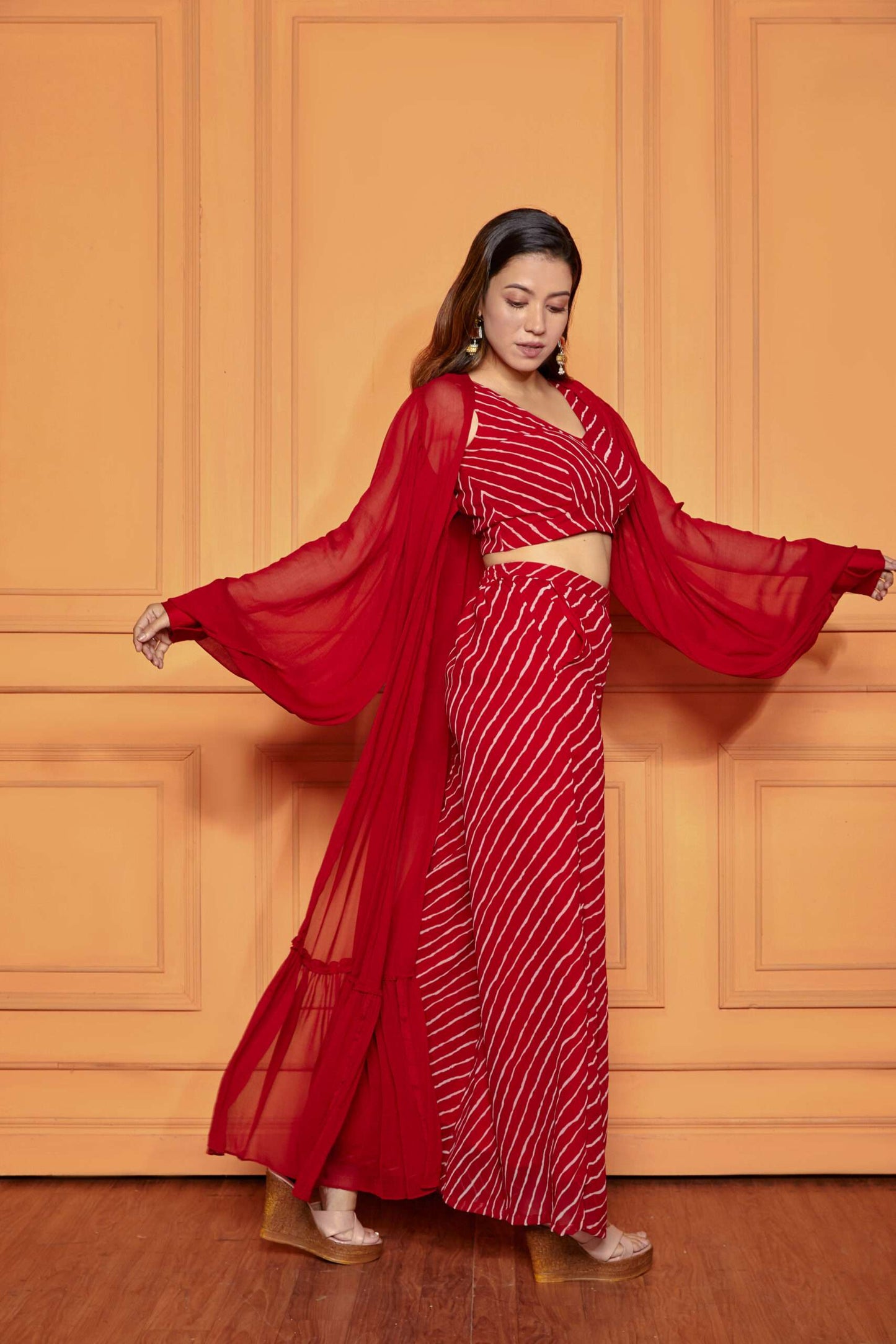 Pepper Red Leheriya Co-ord Set