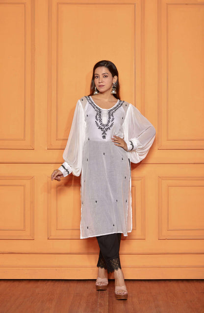 Powder White Chikankari Kurta Set