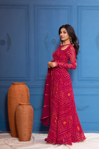 Hibiscus Pink Bandhani Anarkali