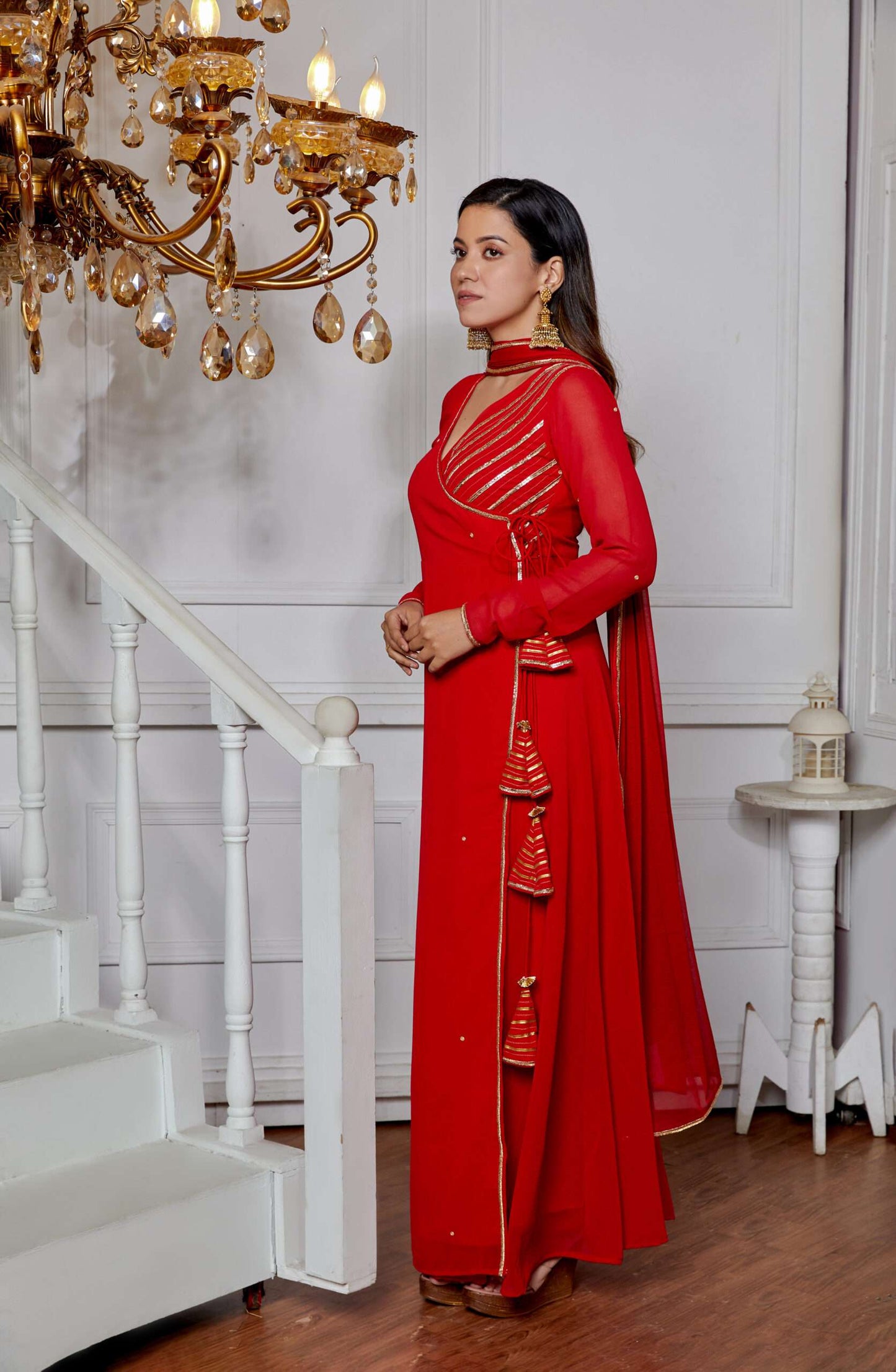 Ruby Red Angrakha Suit Set