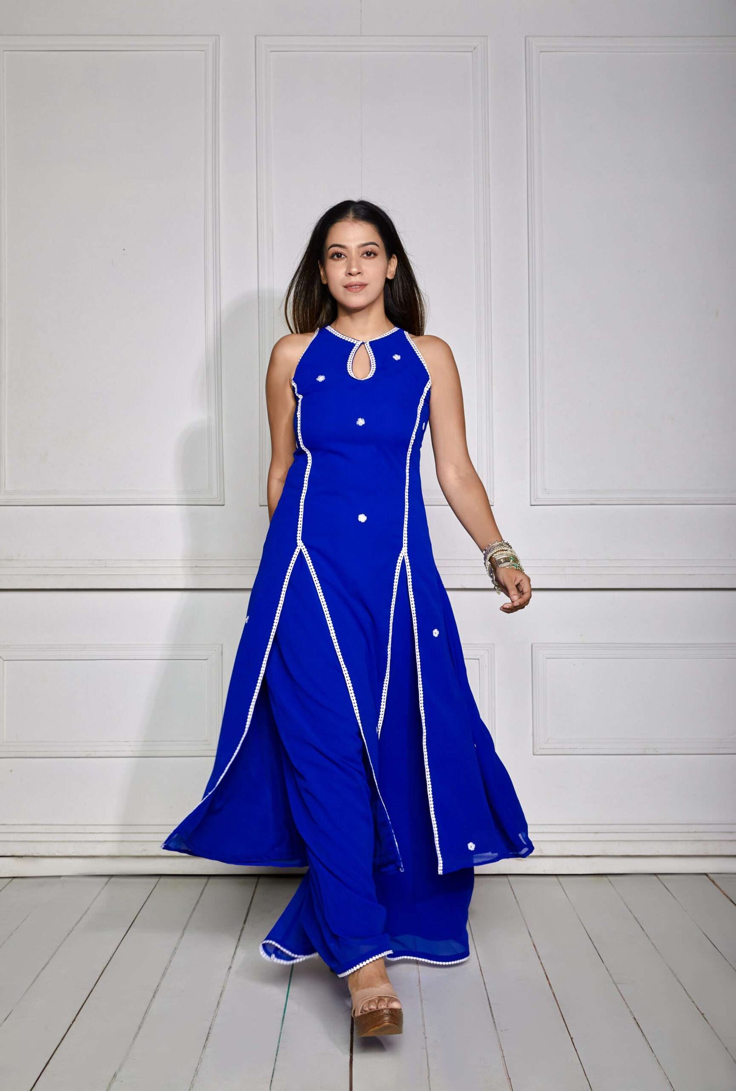 Cobalt Blue Halter Neck Kurta Set