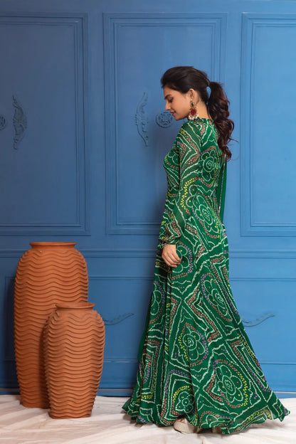 Forest Green Bandhani Anarkali