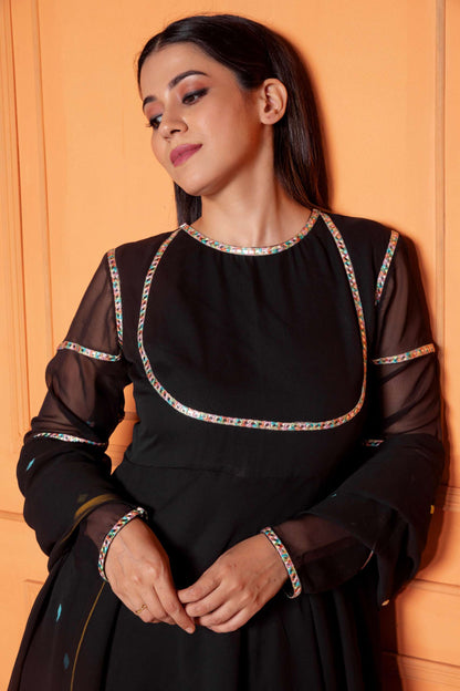 Lava Black Embroidered Anarkali with Dupatta