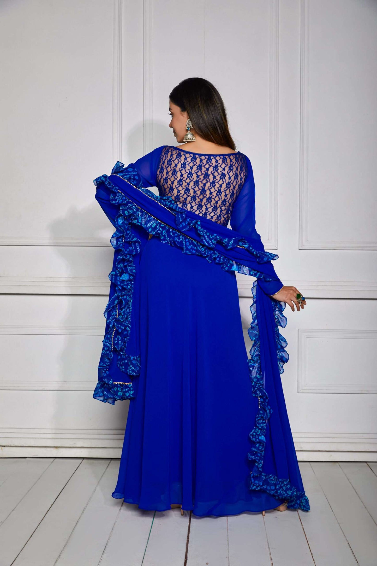 Azure Blue Sheer Back Anarkali with Dupatta