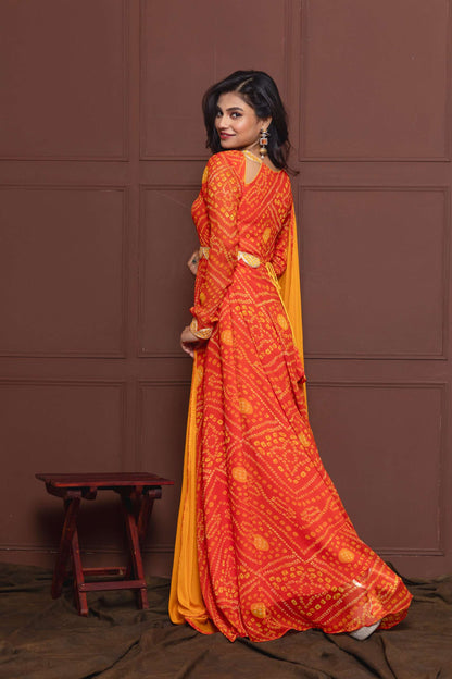 Saffron Orange Bejewelled Anarkali