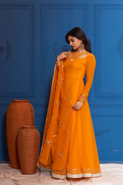 Mimosa Yellow Anarkali with Dupatta