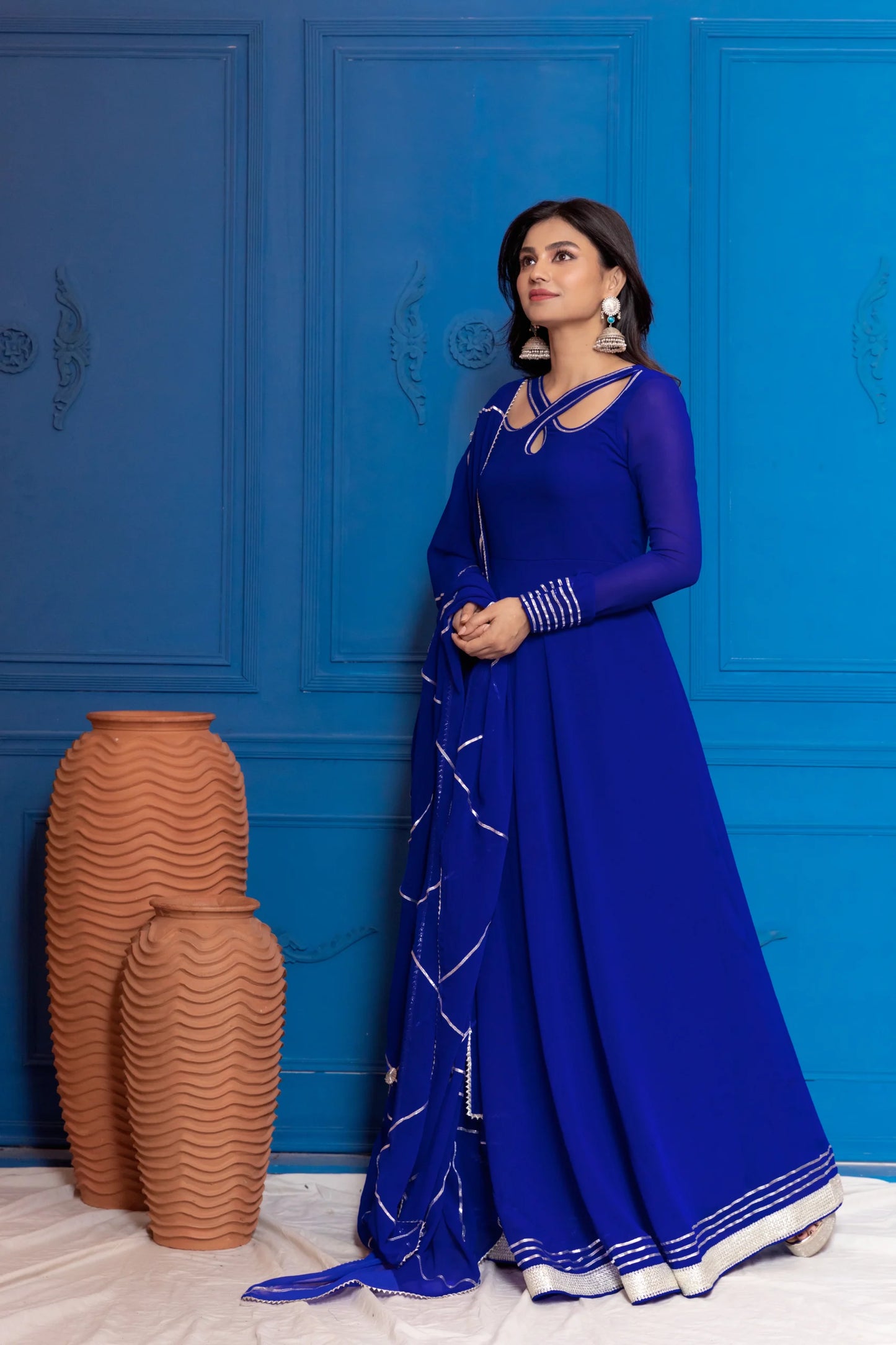 Egyptian Blue Anarkali with Dupatta