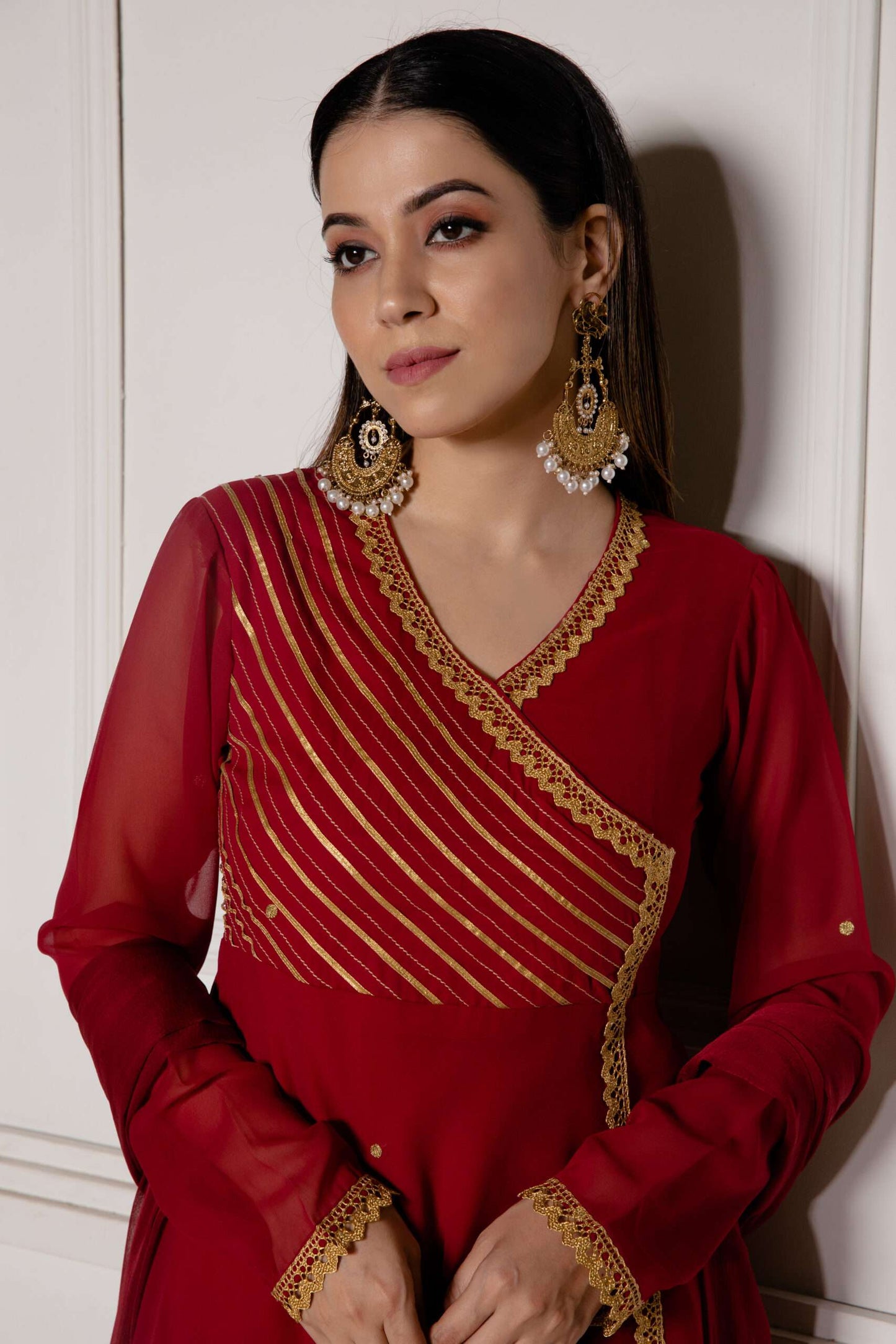 Jasper Red Embroidered Anarkali with Dupatta