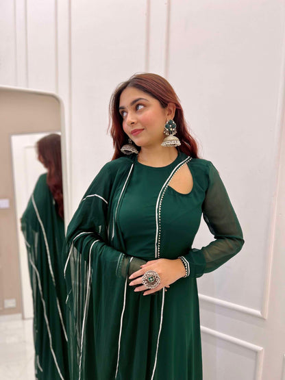 Bottle Green Anarkali with Dupatta