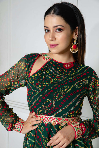 Bejewelled Green Anarkali with Dupatta