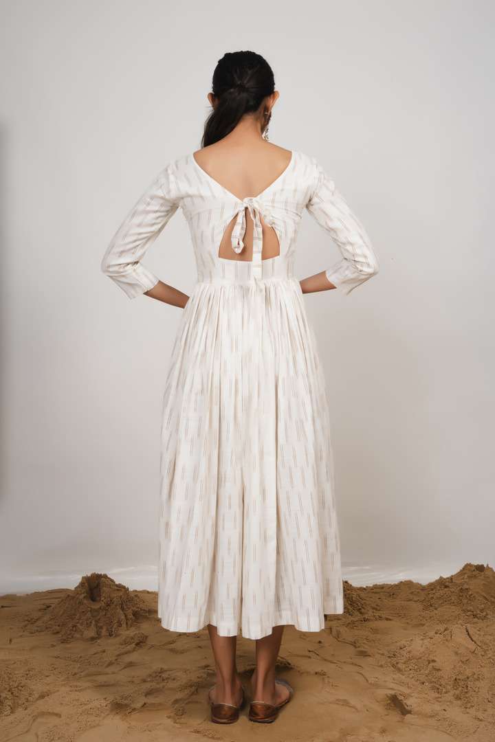 White Ikkat Flared Maxi Kurta