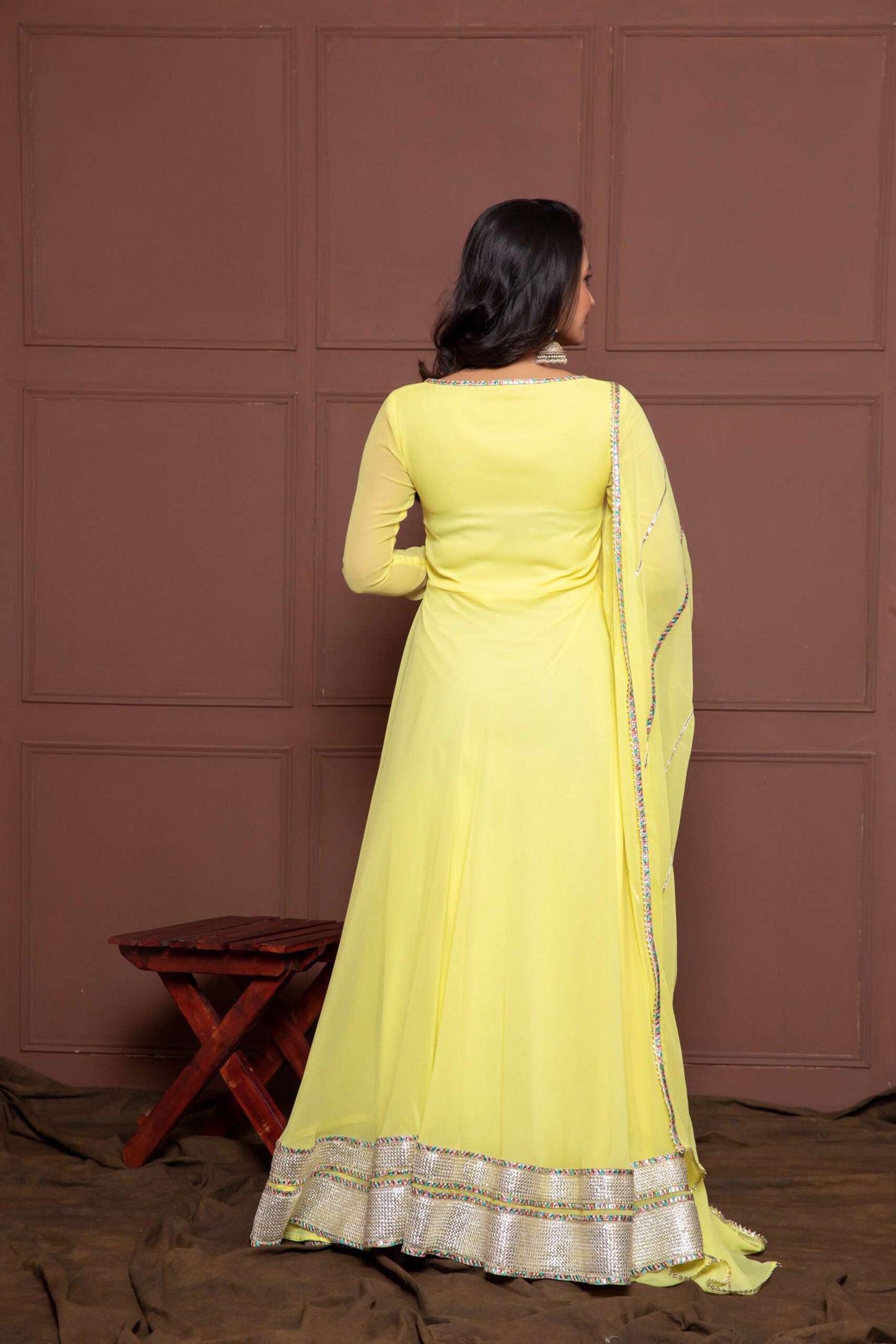 Iris Yellow Embroidered Anarkali with Dupatta