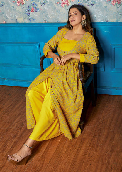 Sunrise Yellow Front Slit Kurta Set