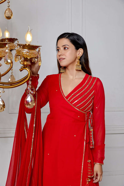 Ruby Red Angrakha Suit Set