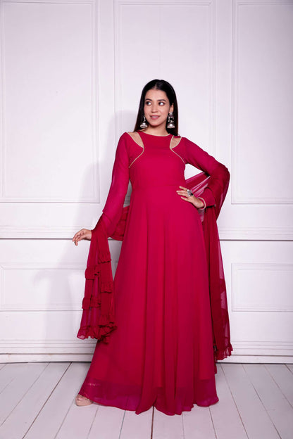 Cranberry Crush Overlapped Anarkali