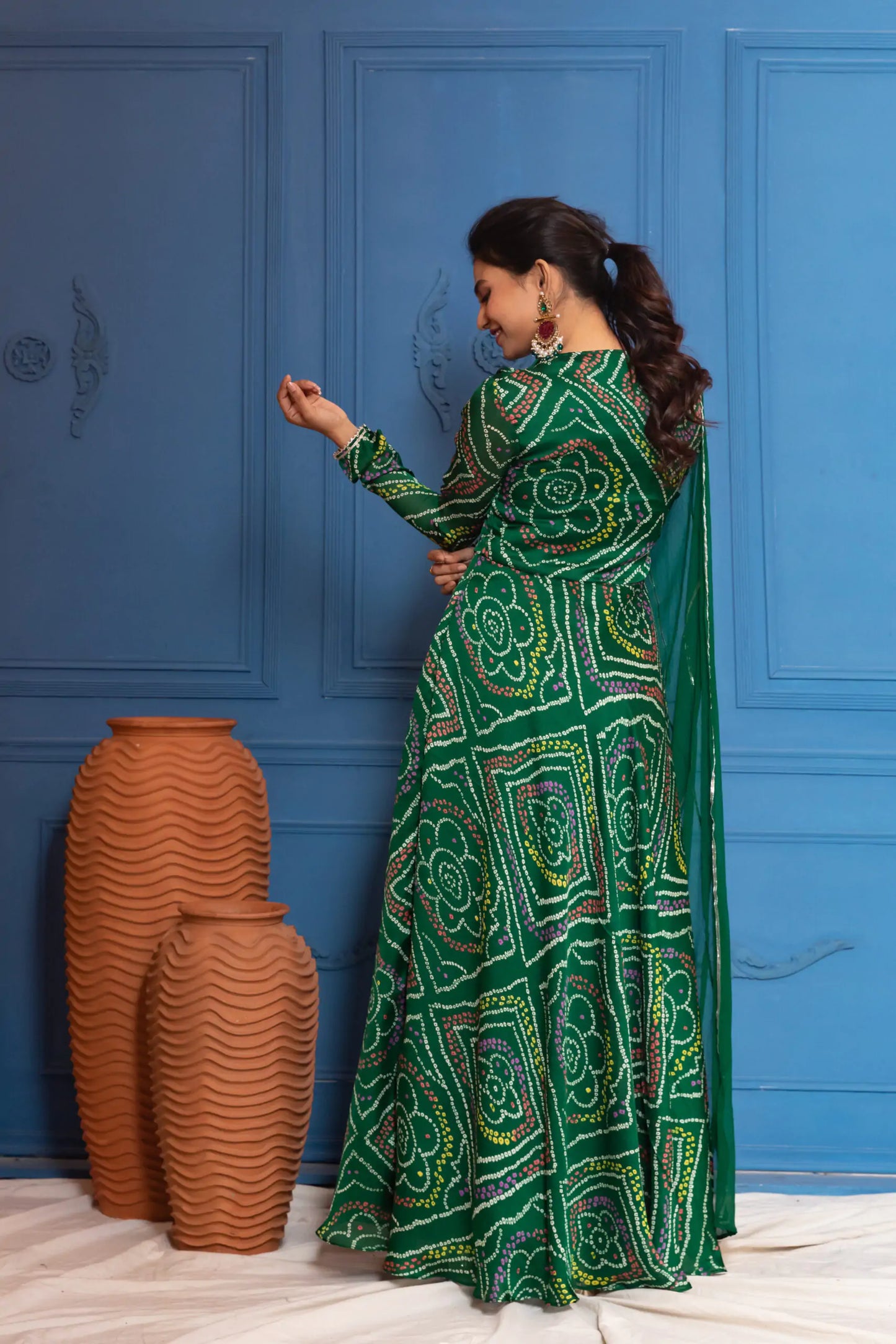 Forest Green Bandhani Anarkali