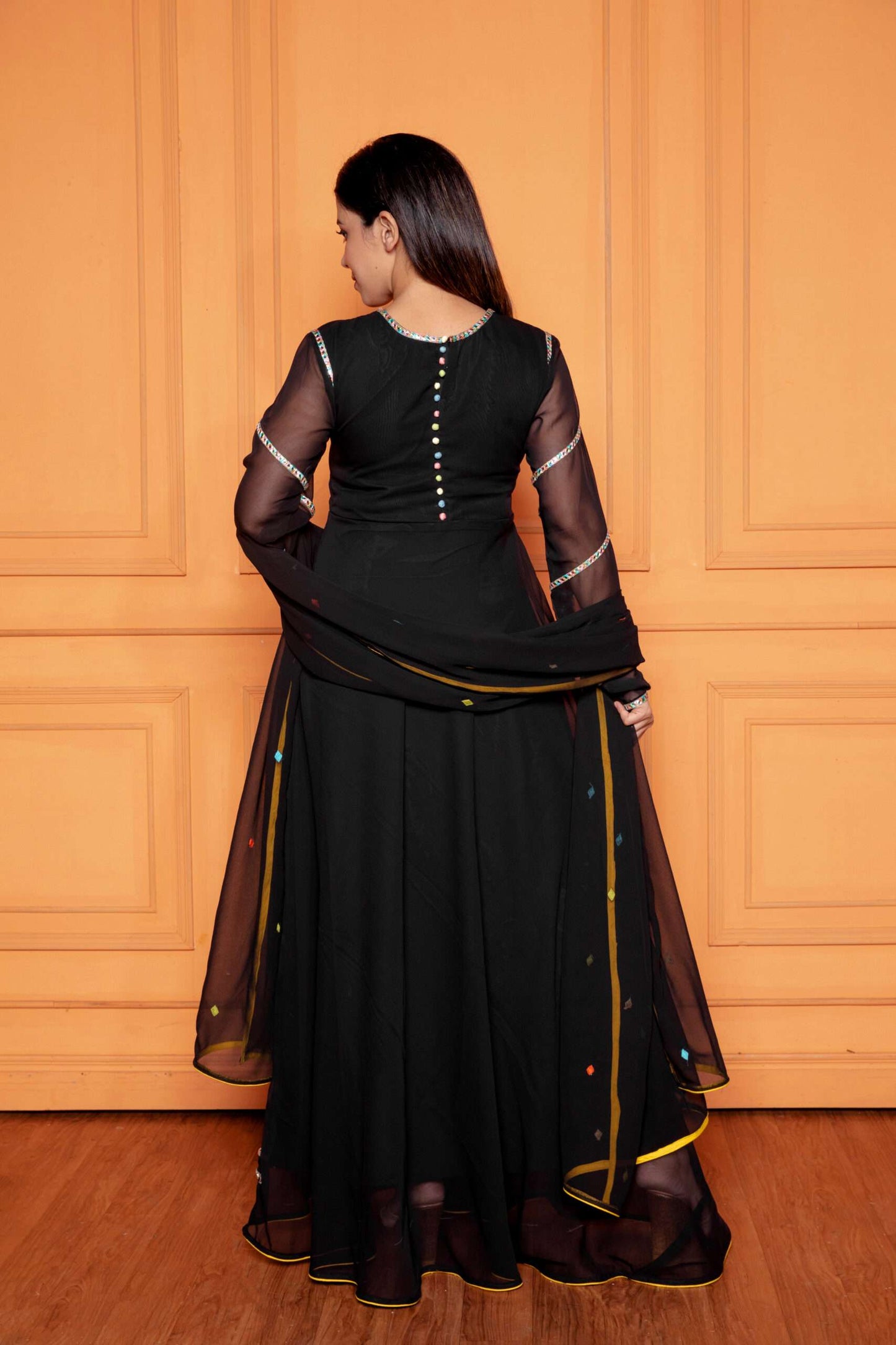 Lava Black Embroidered Anarkali with Dupatta