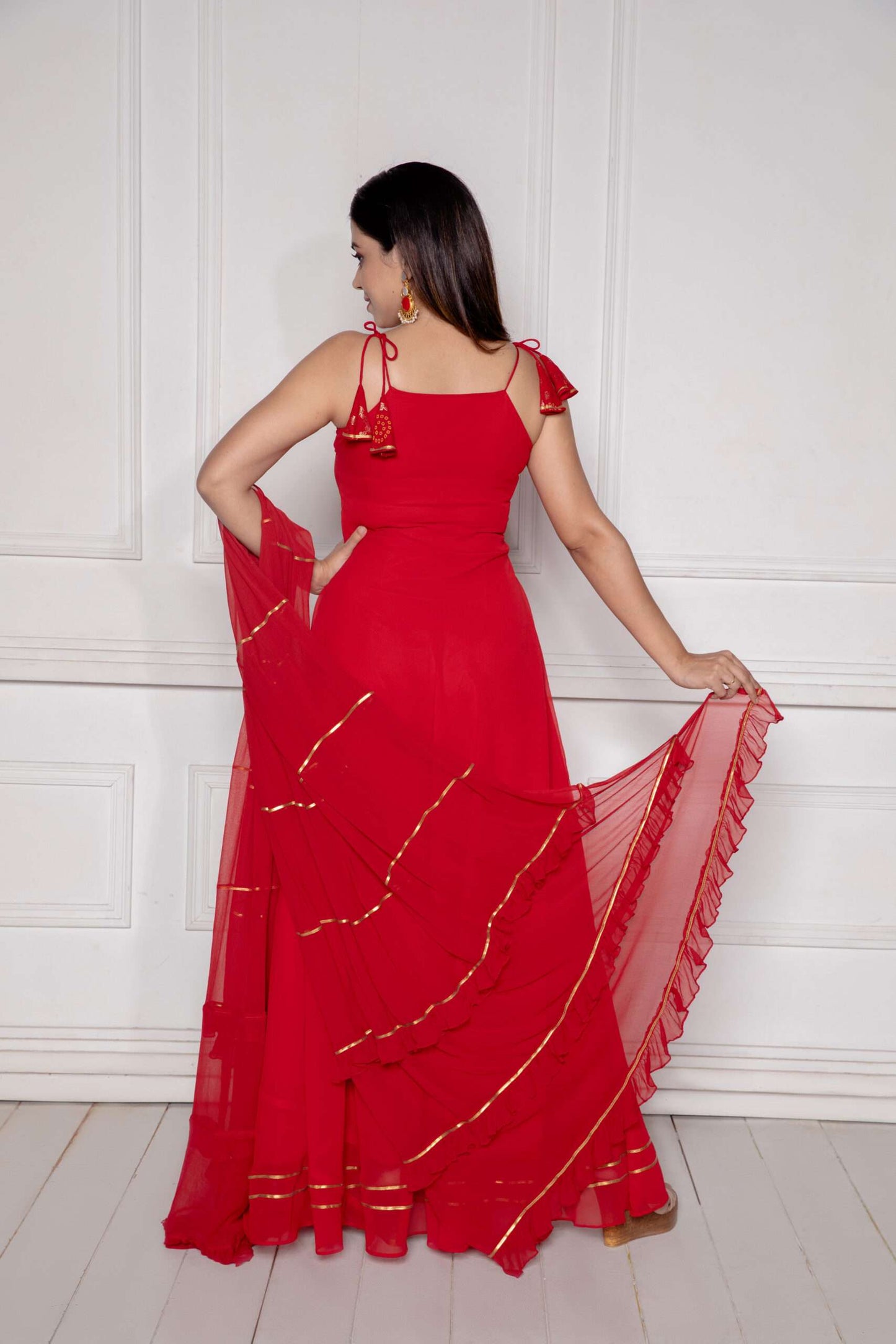 Crimson Red Strappy Anarkali with Dupatta