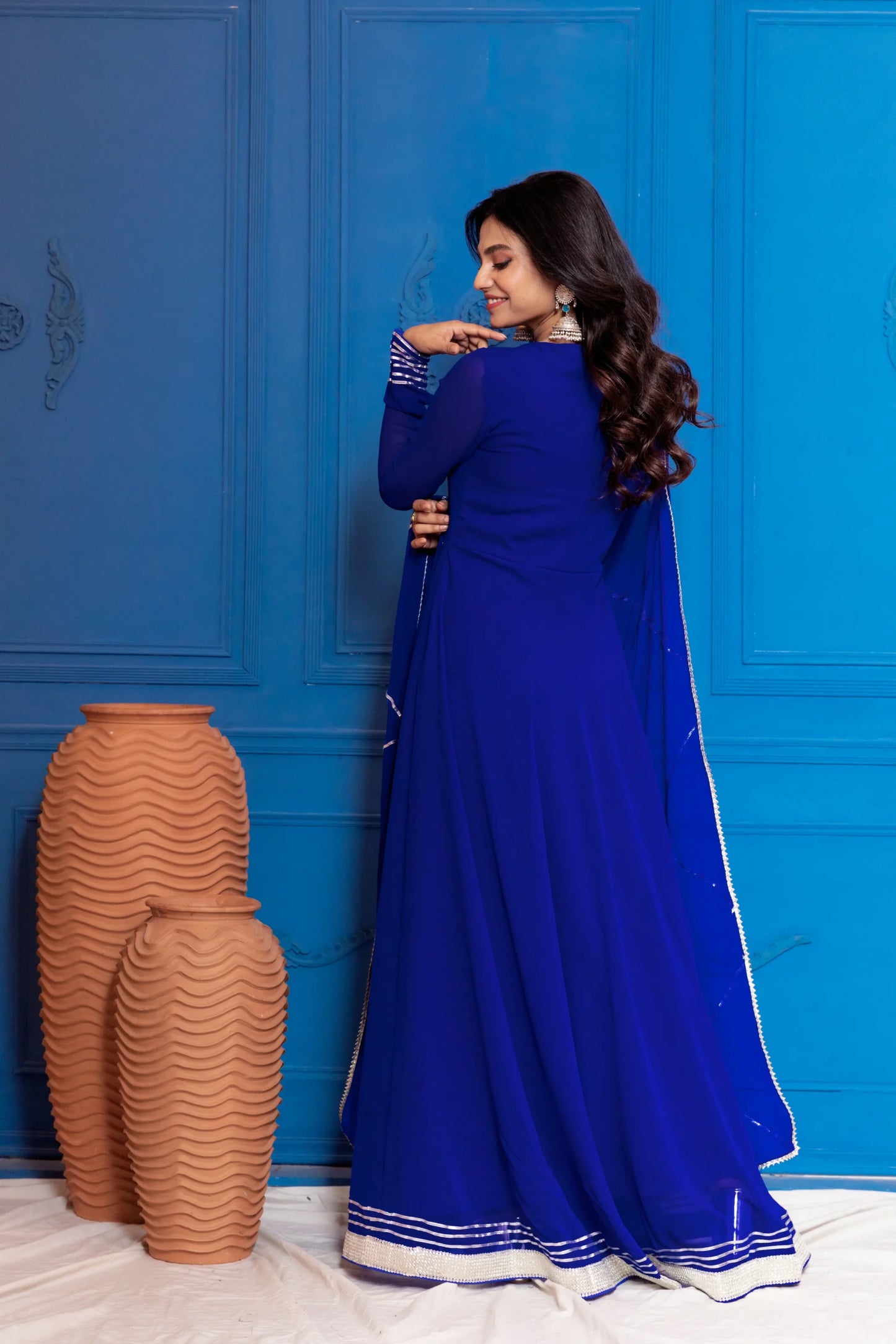 Egyptian Blue Anarkali with Dupatta