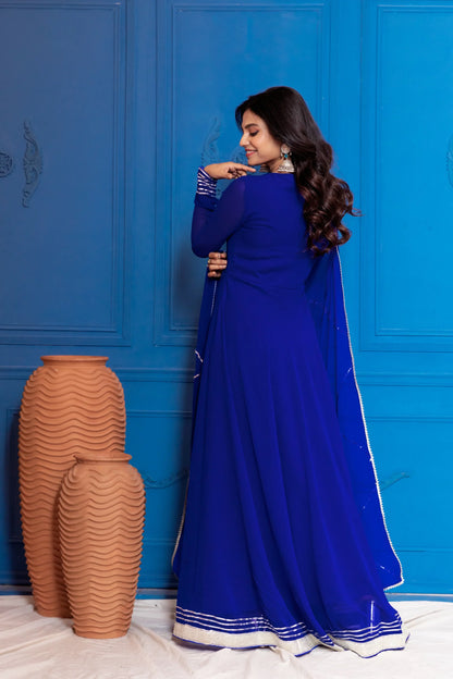 Egyptian Blue Anarkali with Dupatta