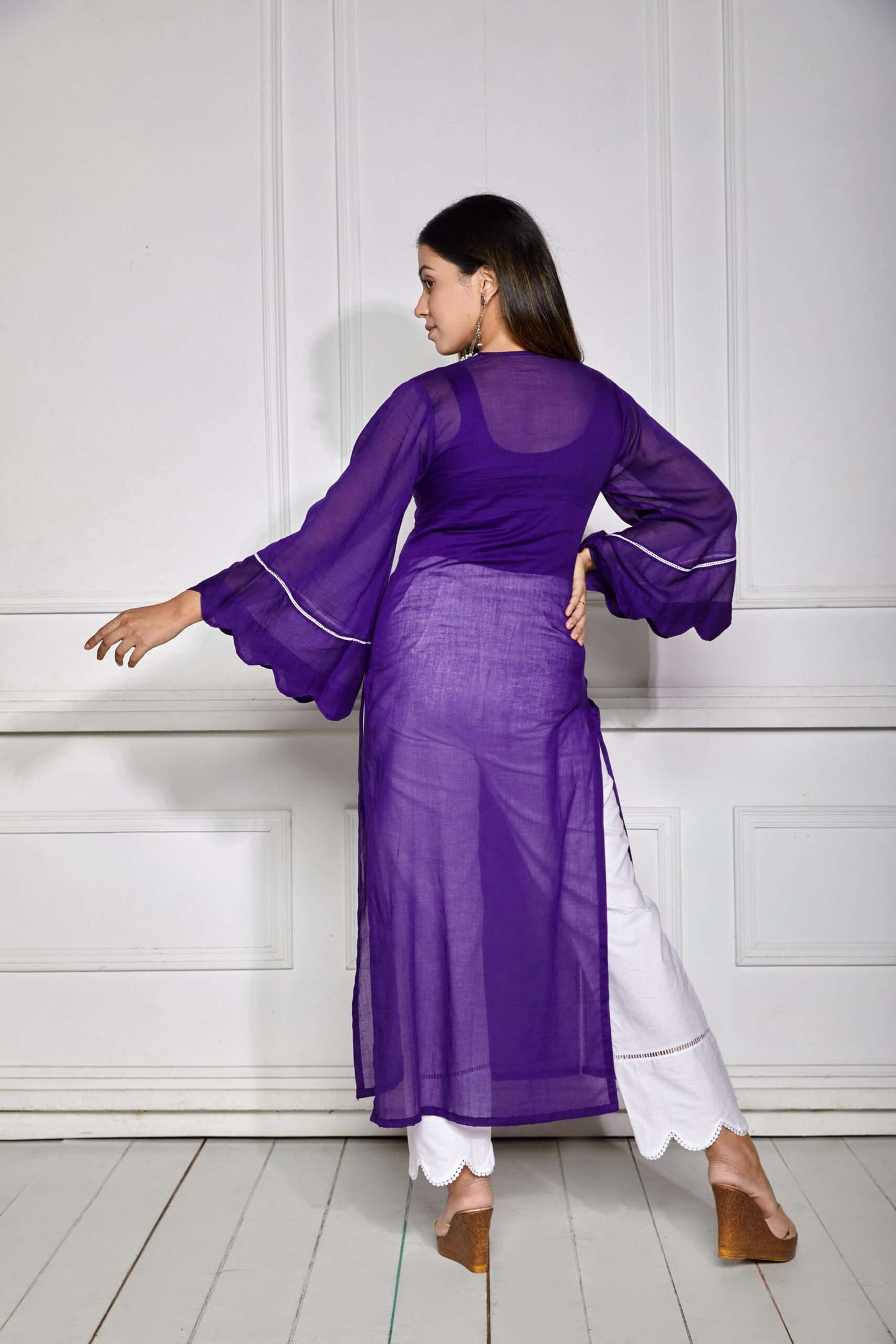 Rebecca Purple Lacy Mulmul Kurta Set