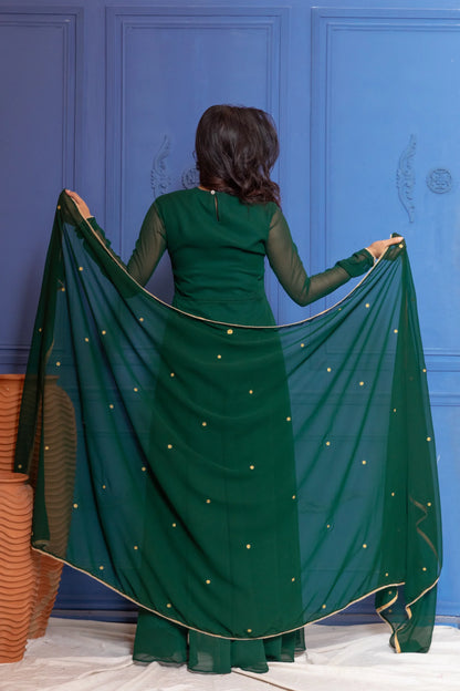 Turquoise Green Illusion Neck Anarkali