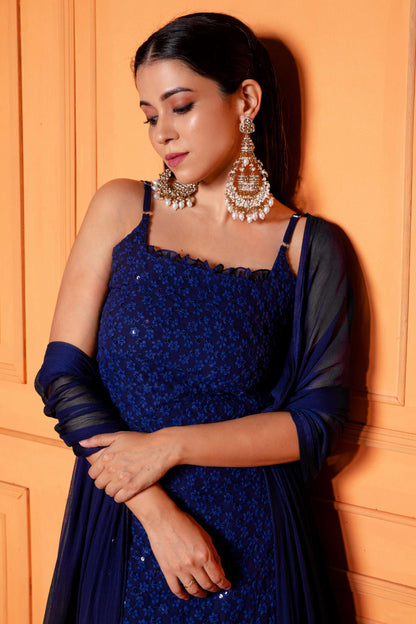 Sapphire Blue Schiffli Kurta Set