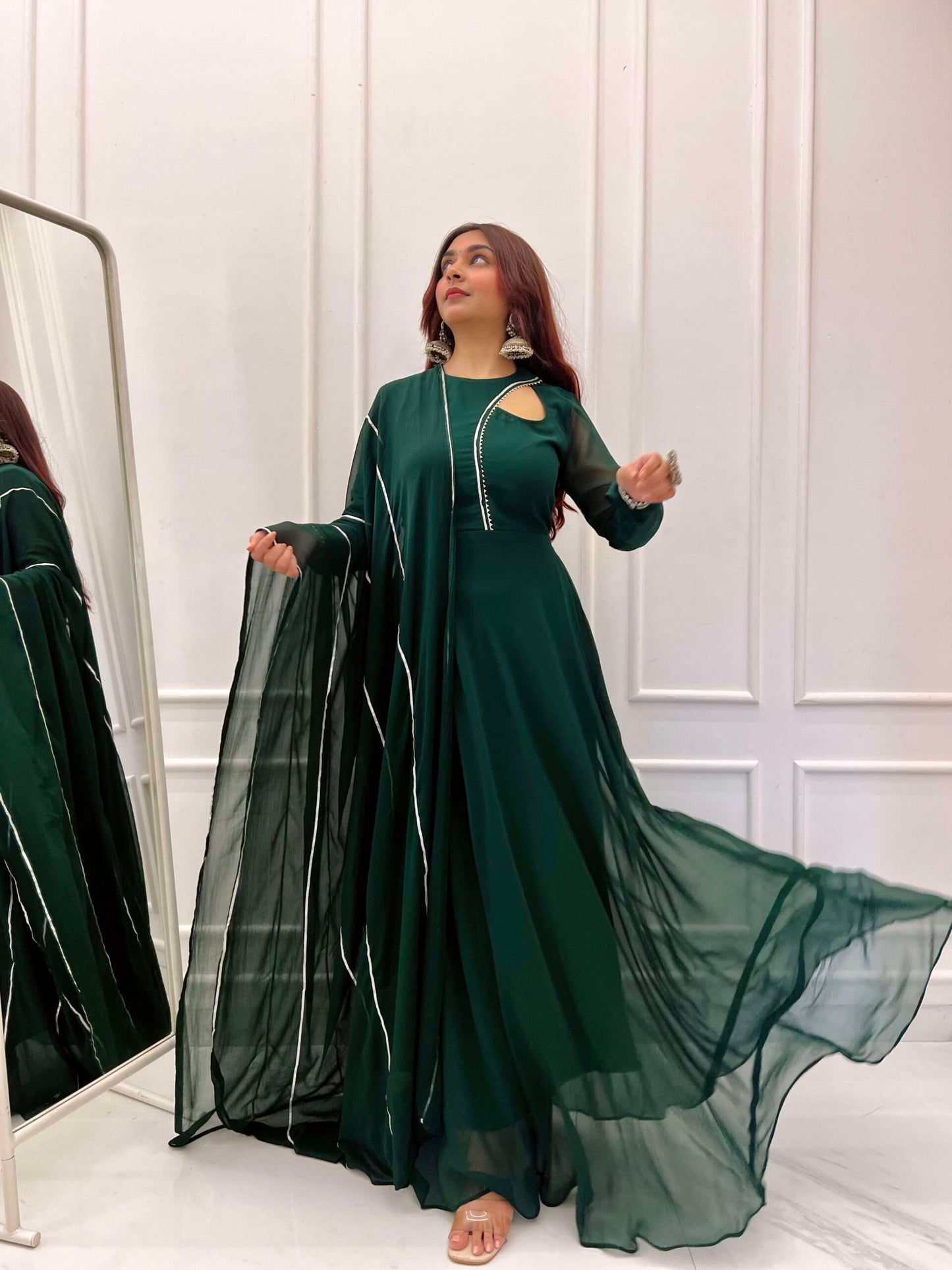 Bottle Green Anarkali with Dupatta