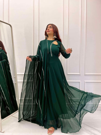 Bottle Green Anarkali with Dupatta