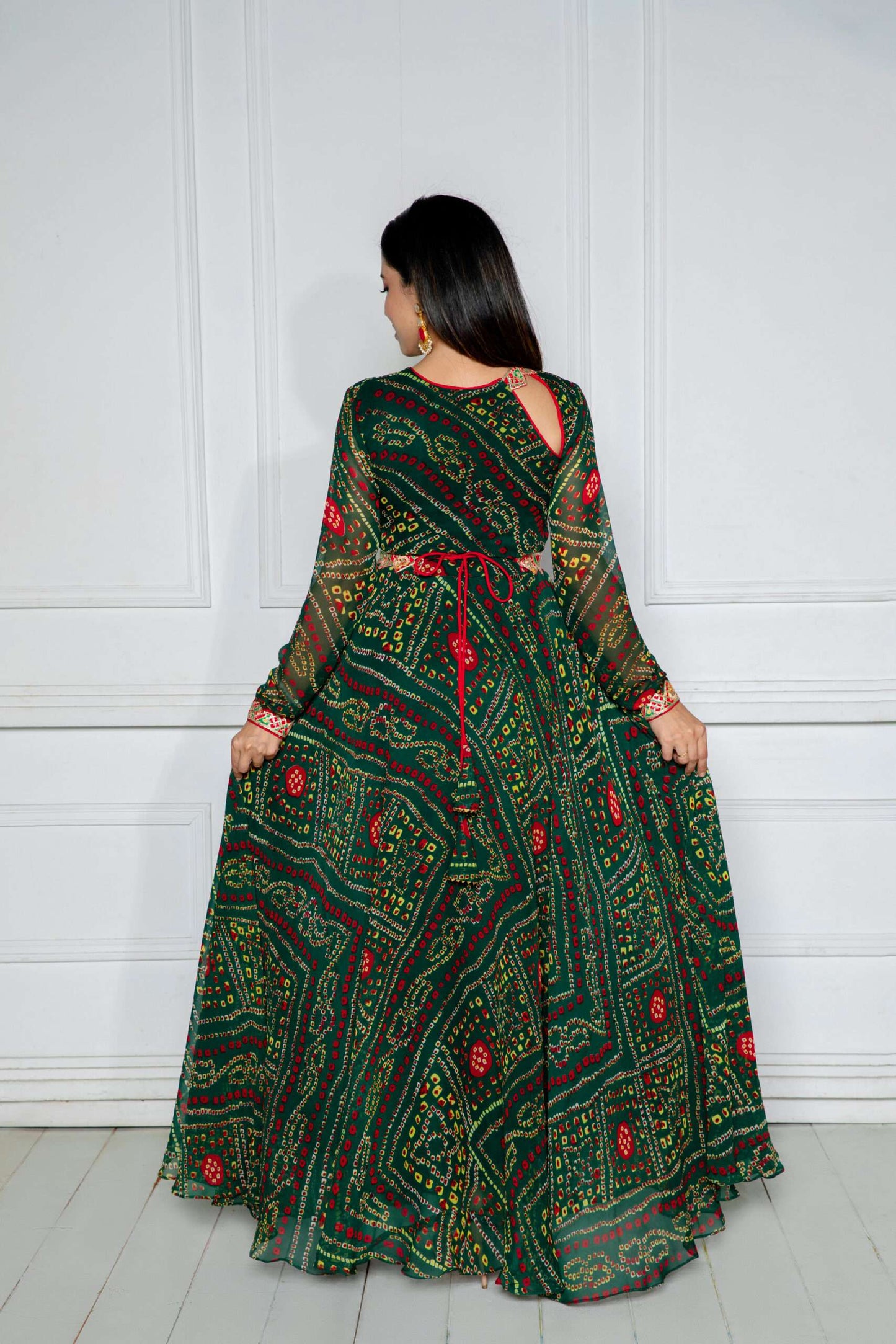 Bejewelled Green Anarkali with Dupatta