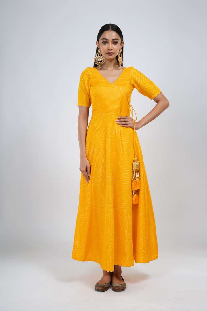 Yellow Bandhani Anarkali with Dupatta