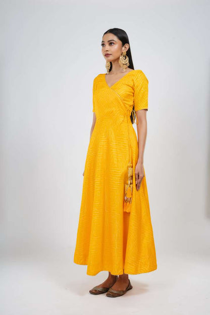 Yellow Bandhani Anarkali with Dupatta