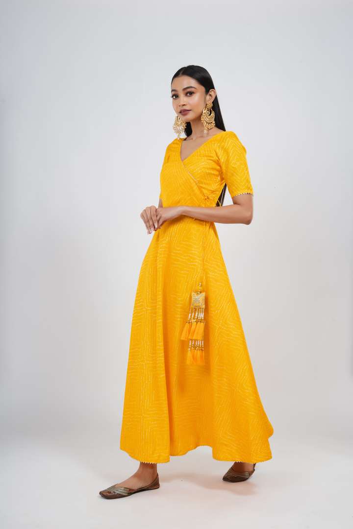 Yellow Bandhani Anarkali with Dupatta