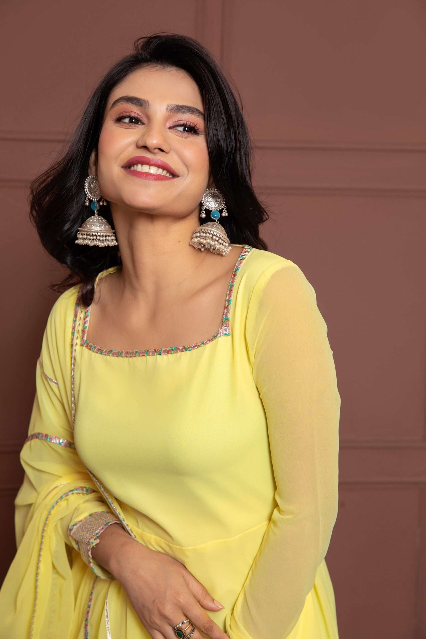 Iris Yellow Embroidered Anarkali with Dupatta