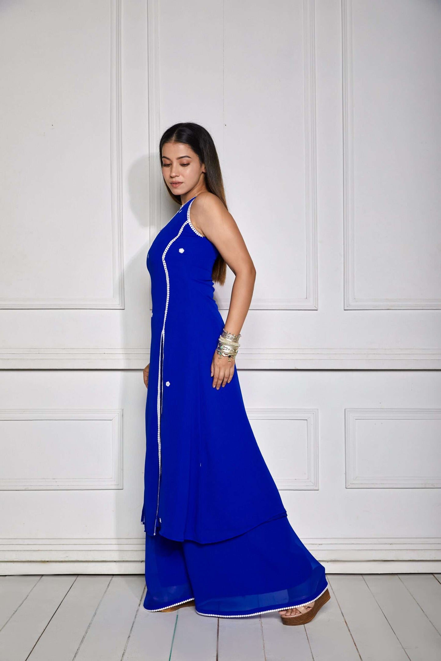 Cobalt Blue Halter Neck Kurta Set