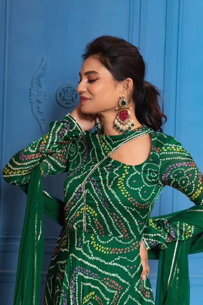 Forest Green Bandhani Anarkali