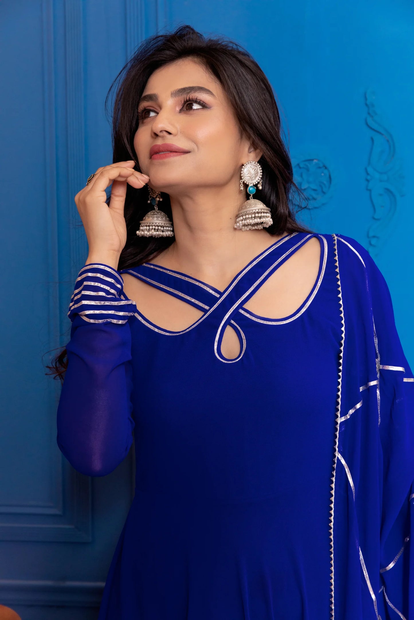 Egyptian Blue Anarkali with Dupatta