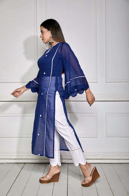 Twilight Blue Lacy Mulmul Kurta Set