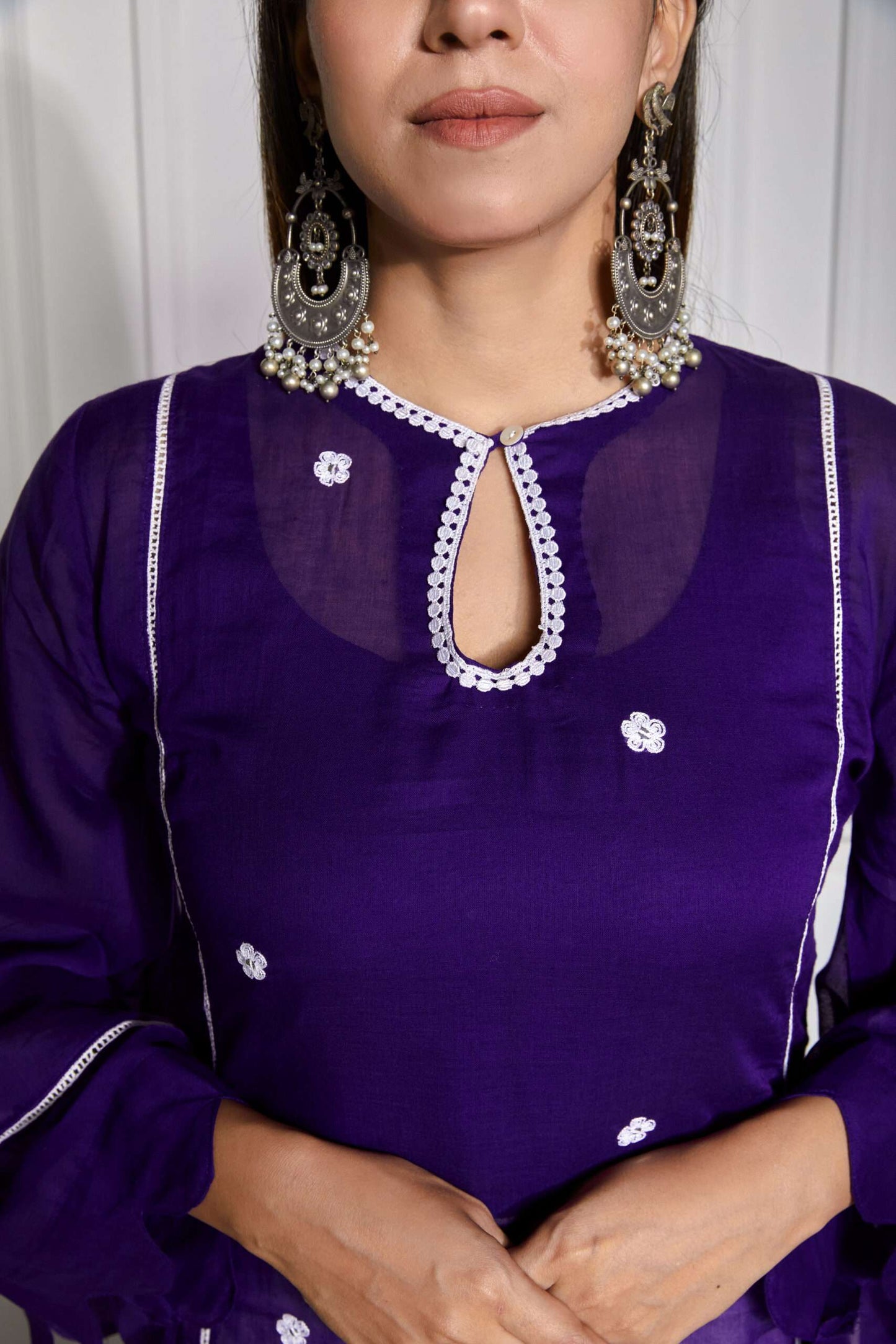 Rebecca Purple Lacy Mulmul Kurta Set