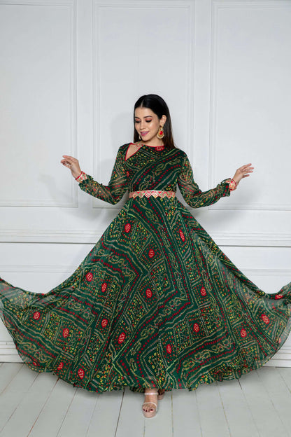 Bejewelled Green Anarkali with Dupatta