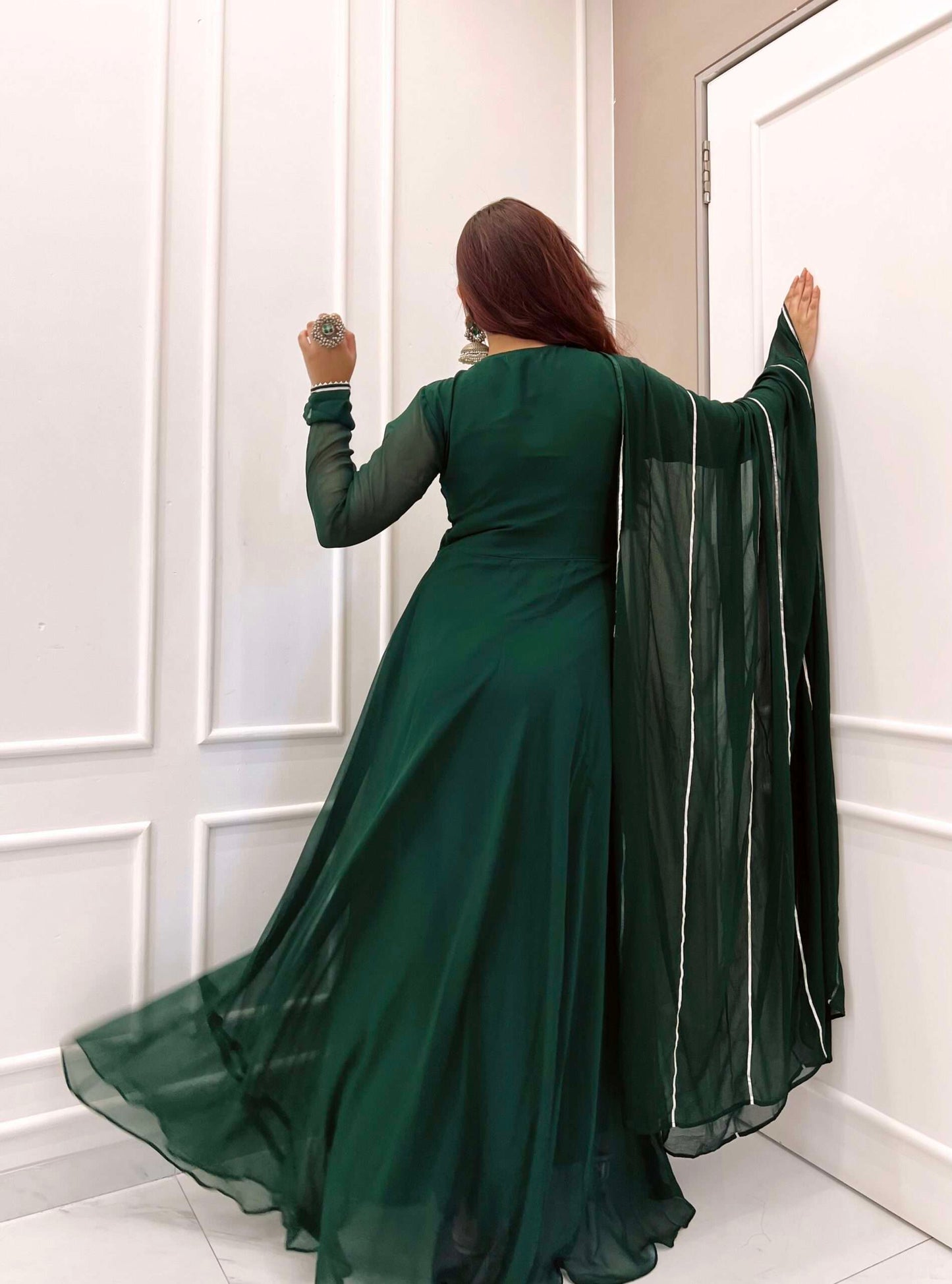 Bottle Green Anarkali with Dupatta