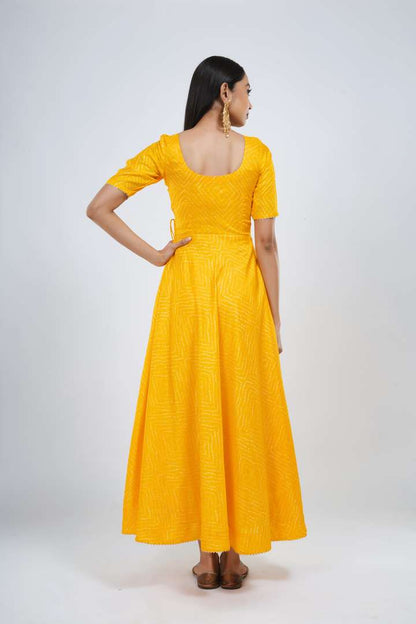 Yellow Bandhani Anarkali with Dupatta