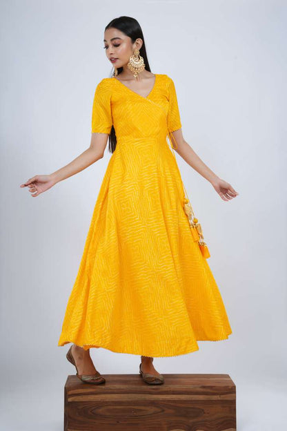 Yellow Bandhani Anarkali with Dupatta