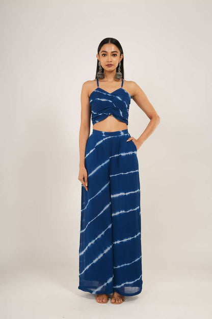 Indigo Tie-dye co-ord set with Flared shrug