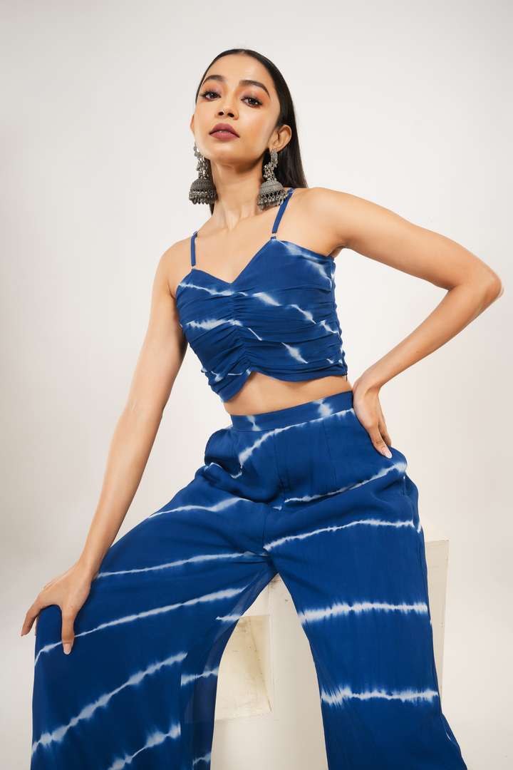 Indigo Tie-dye co-ord set with Flared shrug