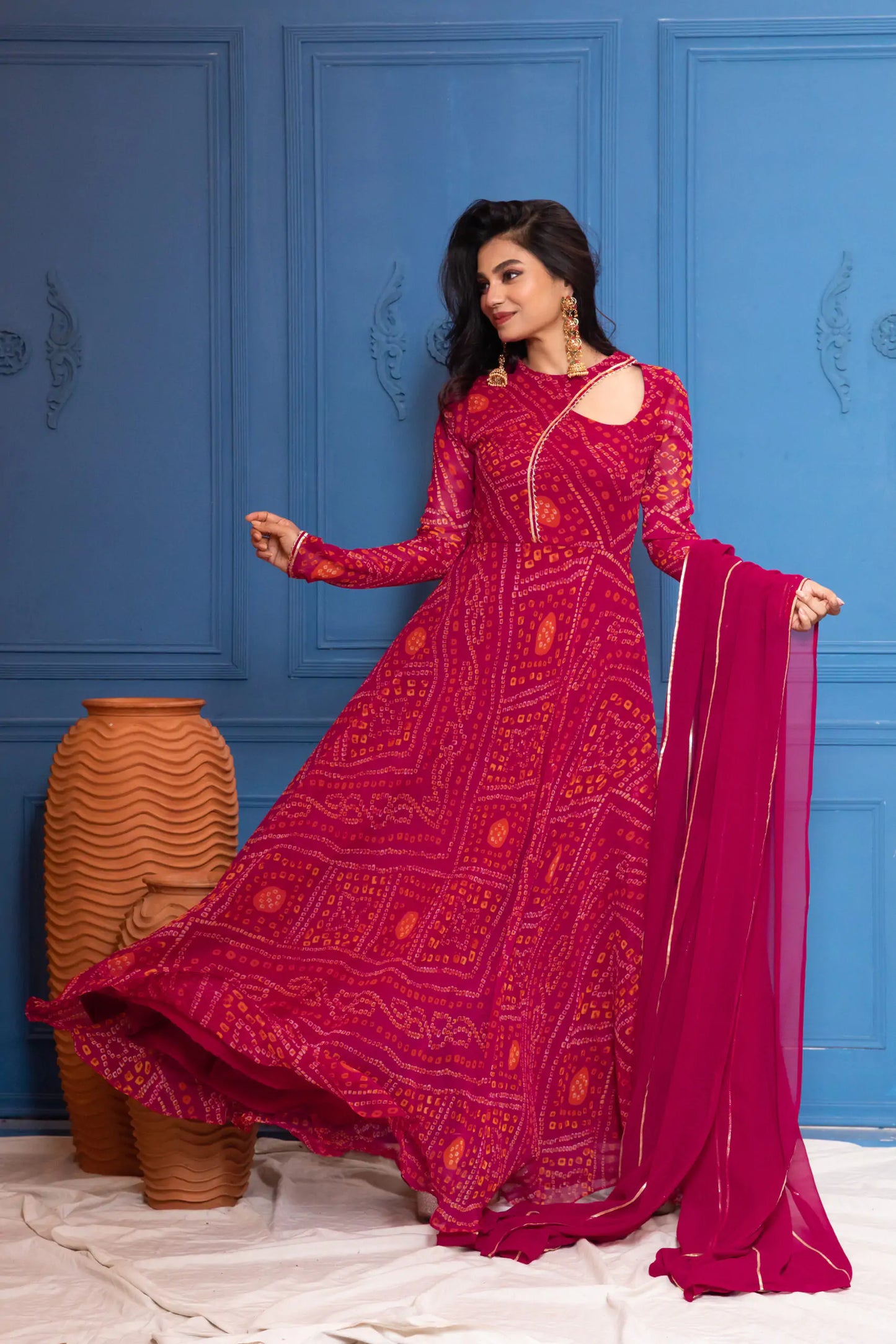 Hibiscus Pink Bandhani Anarkali