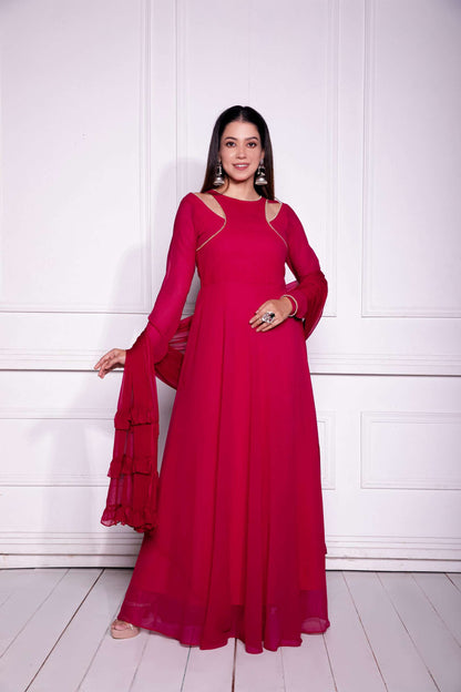 Cranberry Crush Overlapped Anarkali