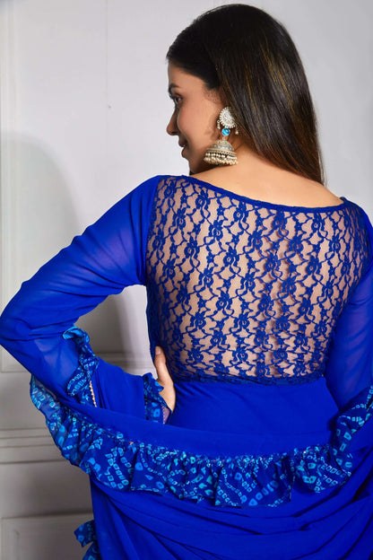 Azure Blue Sheer Back Anarkali with Dupatta