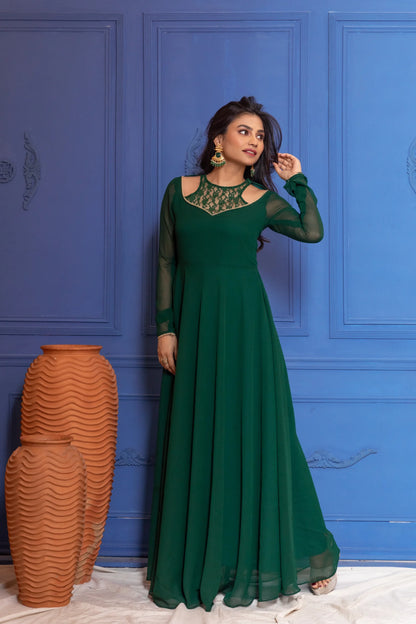 Turquoise Green Illusion Neck Anarkali